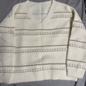 Women’s White V-Neck Sweater